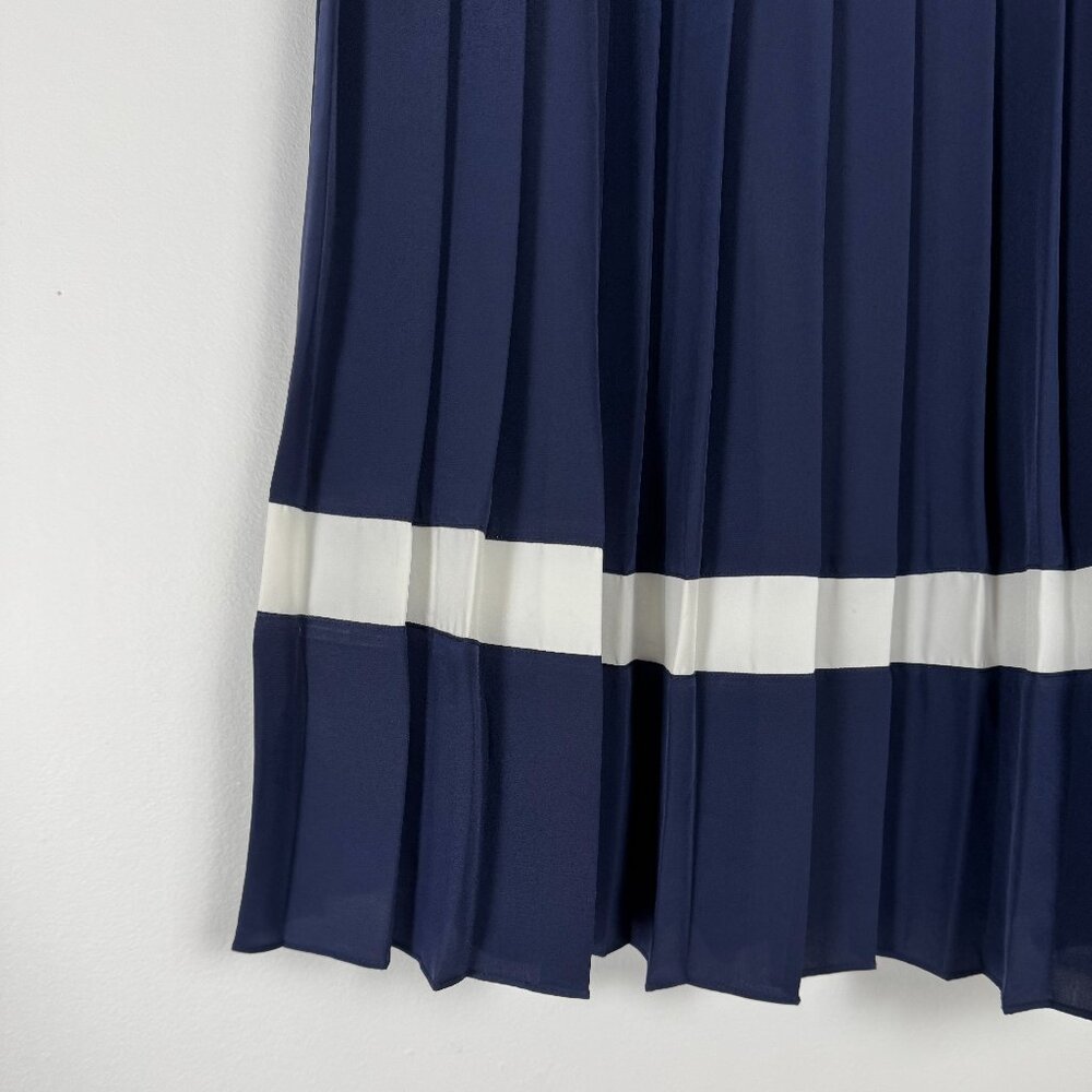 Vintage FRANK OLIVIER Navy Blue Drop Waist Pleated Skirt - Size S - Picture 3 of 10